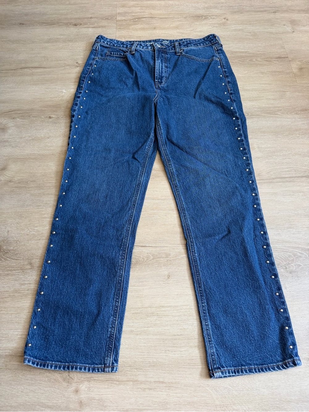 Old Navy Extra High-Rise Dark Blue Straight Jeans Side Stud Detail SZ 14